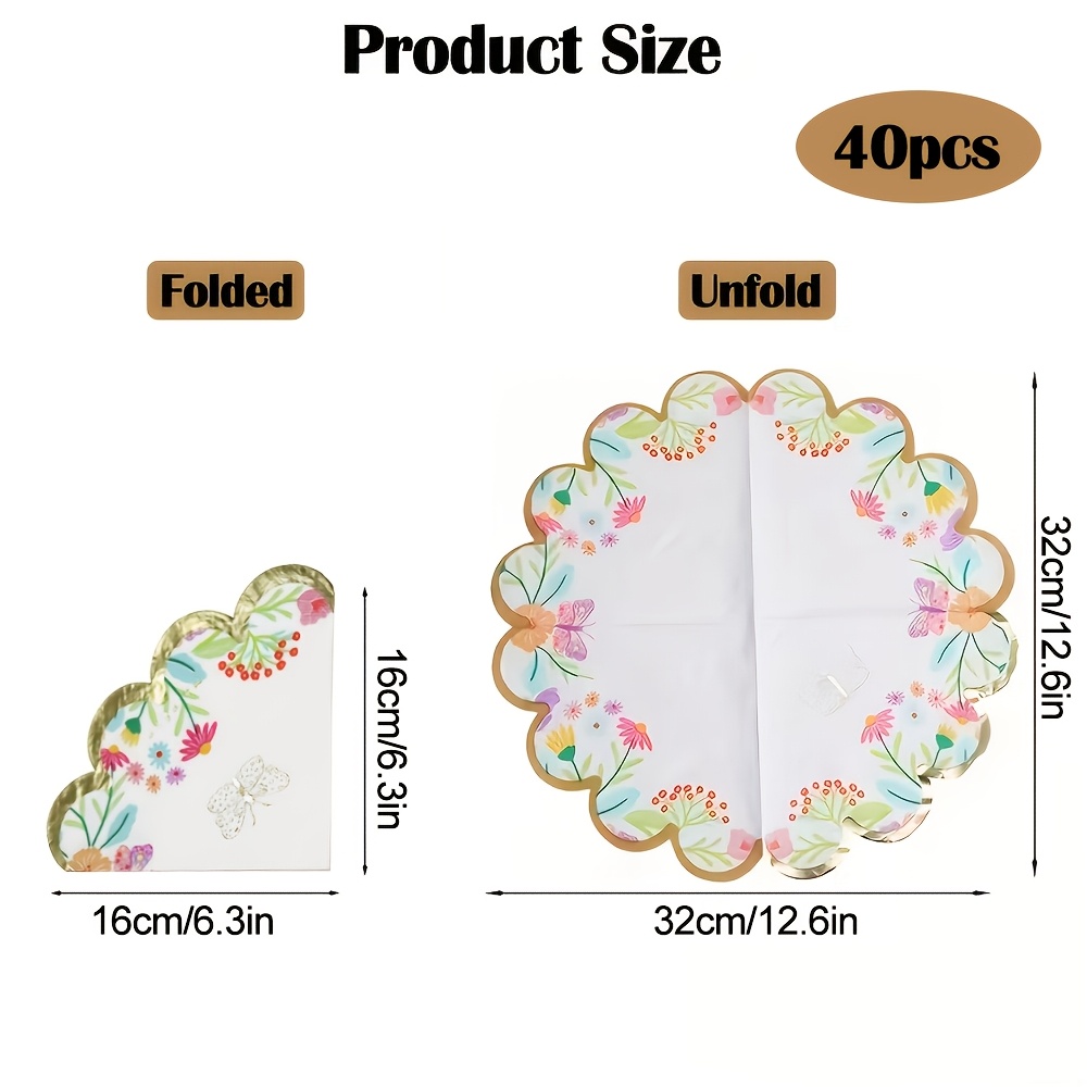E-shop 20 Stk./40 Stk. Elegante Servietten mit goldgeprägtem Blumen- Schmetterlingsmuster Rüschenrand - Einweg, geeignet für Geburtstagsfeiern,