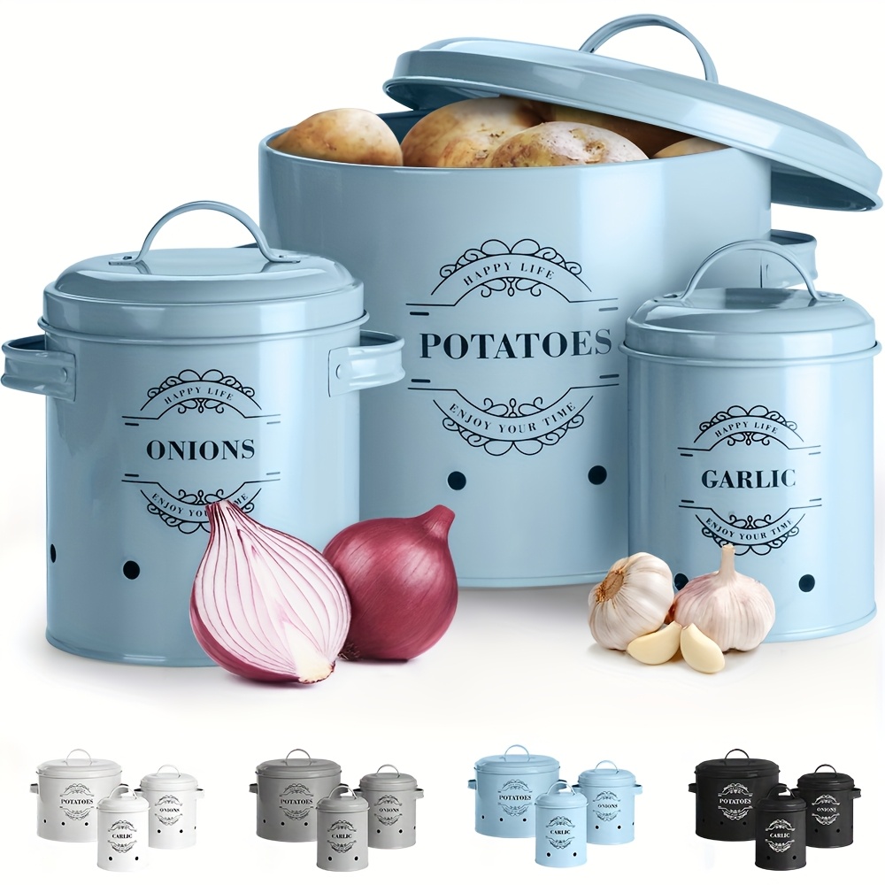 TEMU Set Of 3 Potato, Onion And Garlic Canned Food Storage Bins, Handy Preserved Fruit, Canned Food, Vegetable Basket