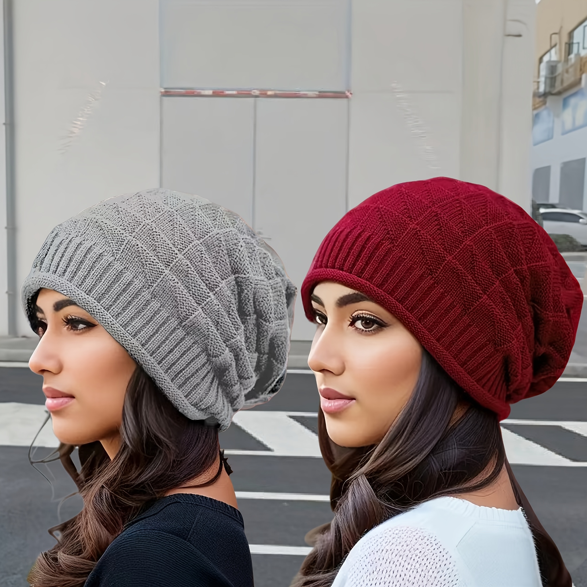 TEMU 2pcs - Trendy Casual Unisex Slouchy Hats, Windproof Maternity Hats