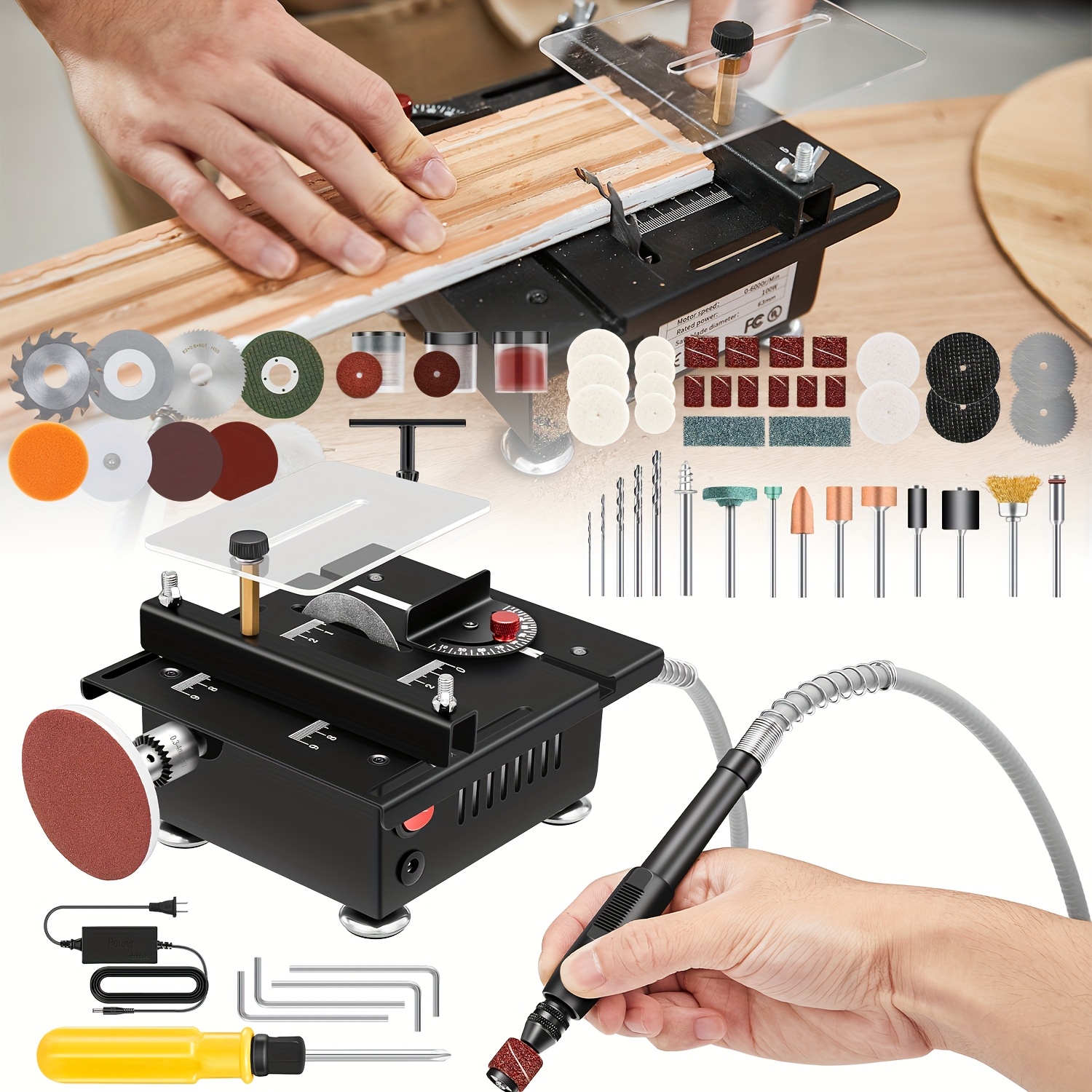 

Saker Mini Table Saw, Multi-functional Portable Adjustable, Cutting, Sanding, Engraving, Drilling, Machine, Precision Handmade Table Saw, 7 Levels Of