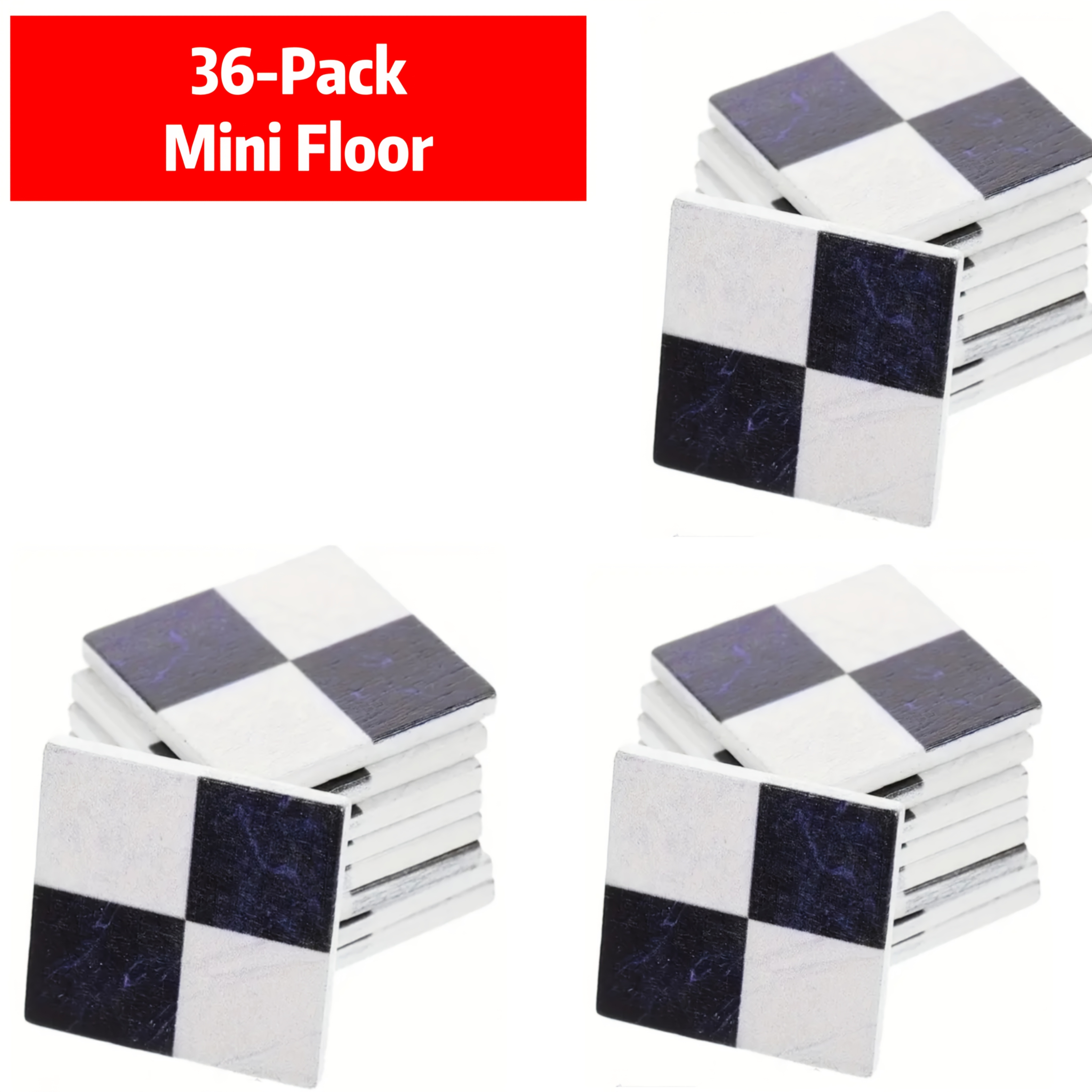 TEMU 36-pack Miniature Mosaic Floor Tiles Set - Black & White, Realistic Dollhouse Scene Accessories, For Indoor & Outdoor Decor, Ideal For Christmas, Valentine's Day, New Year