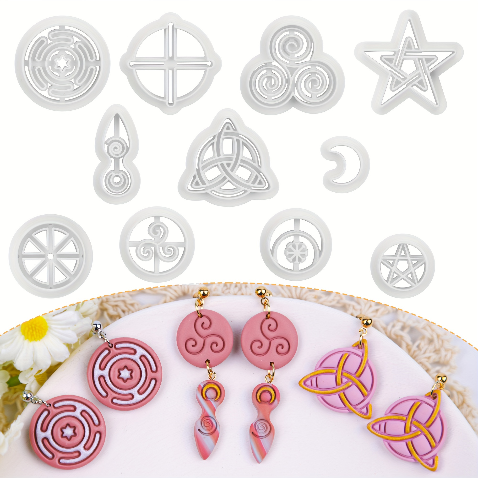 Image of Puocaon Clay Cutters - 11pcs Celtic Knot Polymer Clay Cutters For Jewelry Making, Moon Phase Clay Cutters For Earrings, Star Spiral Clay Cutters For Polymer Clay Earrings Jewelry