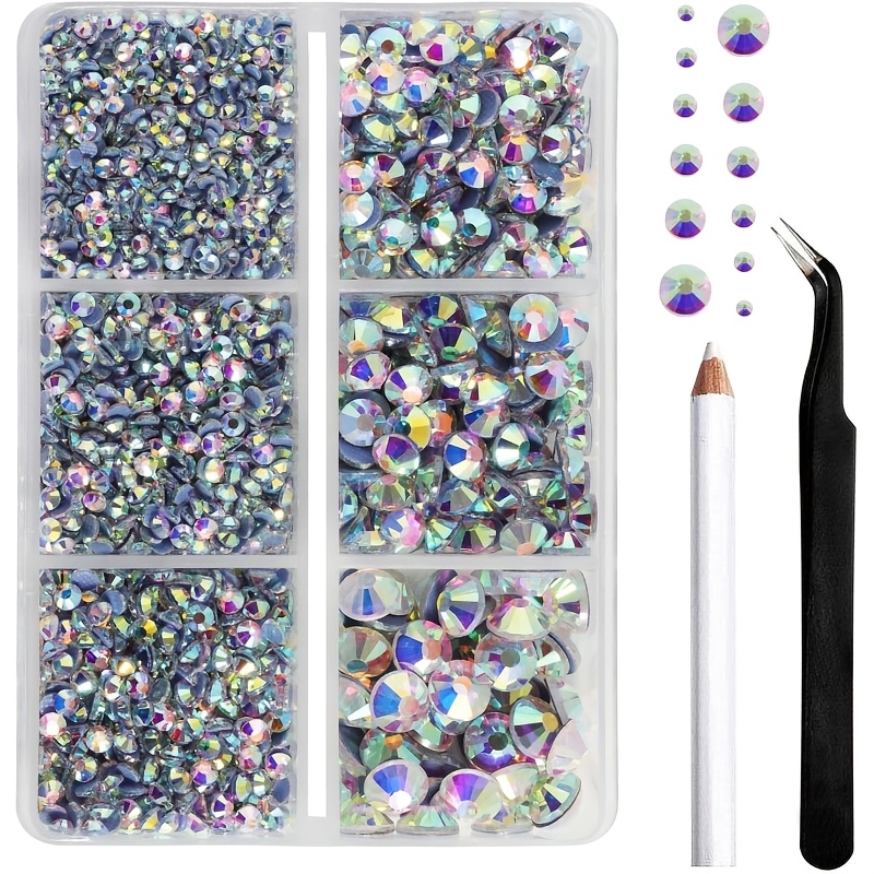 TEMU Hotfix Rhinestones, 4000pcs Ab Rhinestones For Clothes Crafts Mixed 6 Sizes With Wax Pencil And Tweezers Kit, Ss6-ss30, Crystal Ab