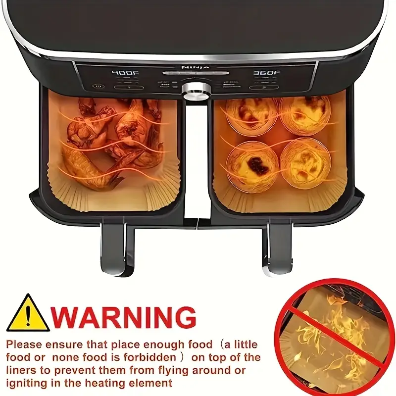 100pcs moroder non stick disposable air fryer liners rectangular oil waterproof parchment paper baking sheets for dual basket fryers ideal for chicken nuggets wings more essential kitchen accessory Product details 7