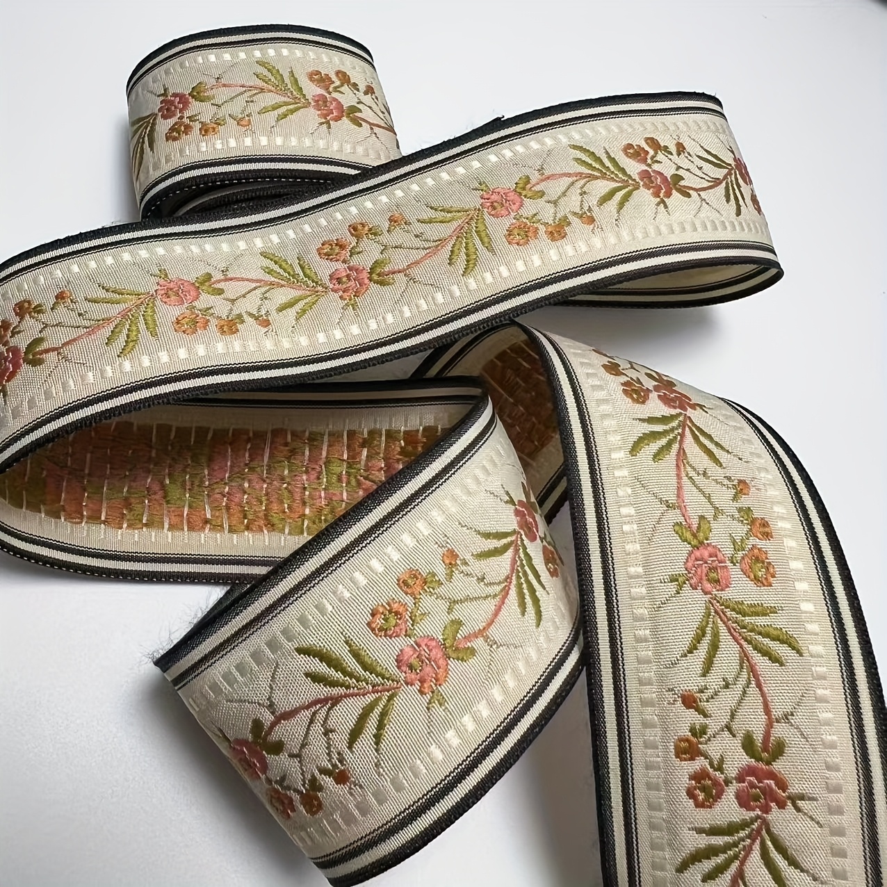 E-shop 1,8 Meter/ 45 mm Blumen Jacquard Bandbesatz - Nähverzierungen Kleidung, , Rucksackgurte, Schlüsselanhänger, Handyketten und Stoffhandwerk -