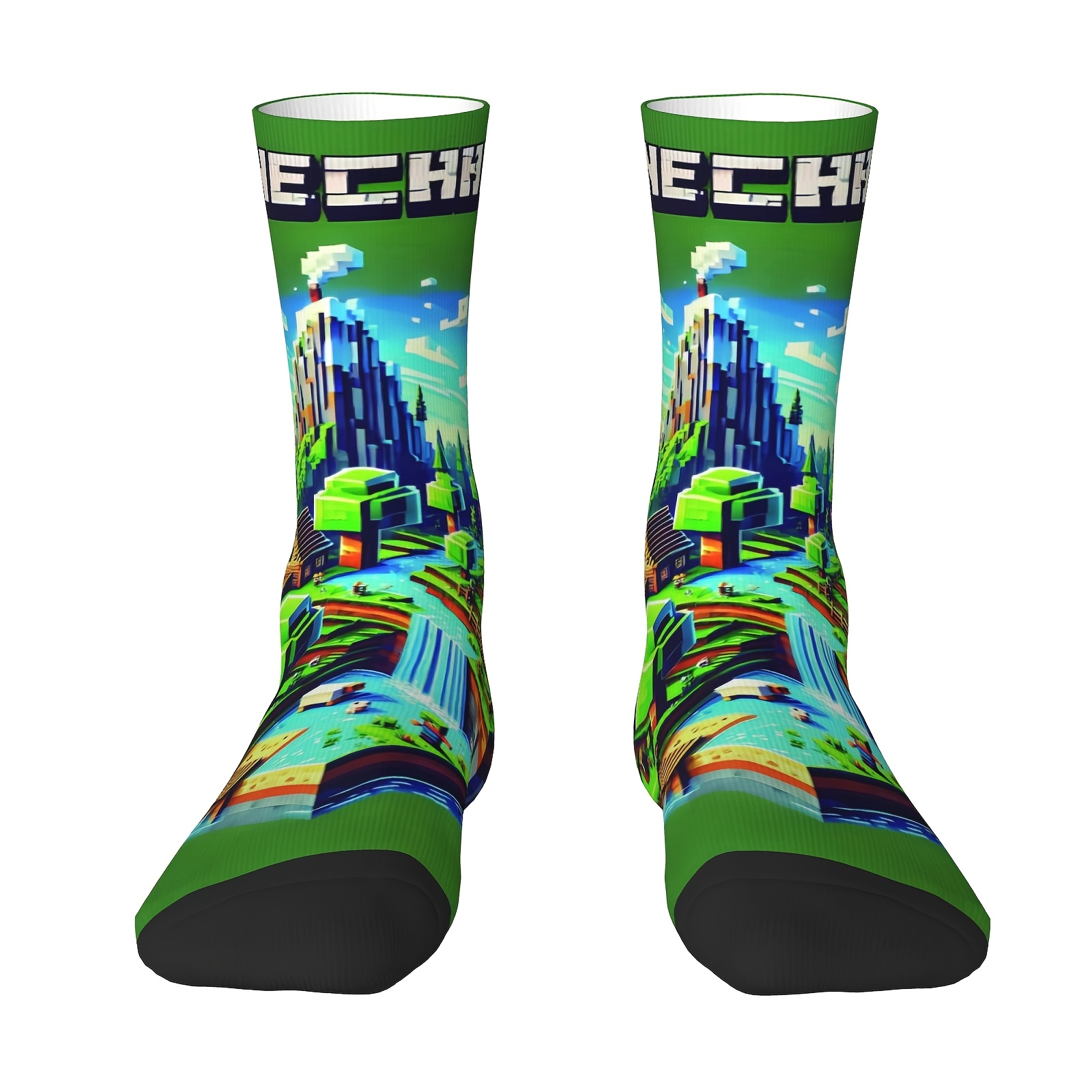 TEMU A Pair Of Unisex Outdoor Sports Socks With Pixel-style Prints, Mid-calf Length, Machine Washable, Suitable For , Comfortable And Breathable,