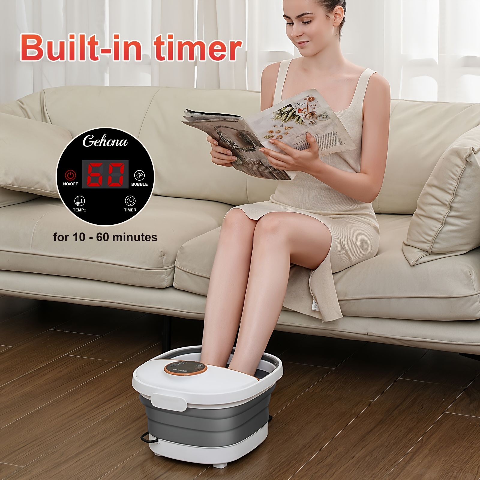 spa bath massager with heat collapsible   massager spa soaking tub with bubbles red light pumice stone and shiatsu massage rollers pedicure   spa for relaxation gifts black and white mothers day gifts details 3