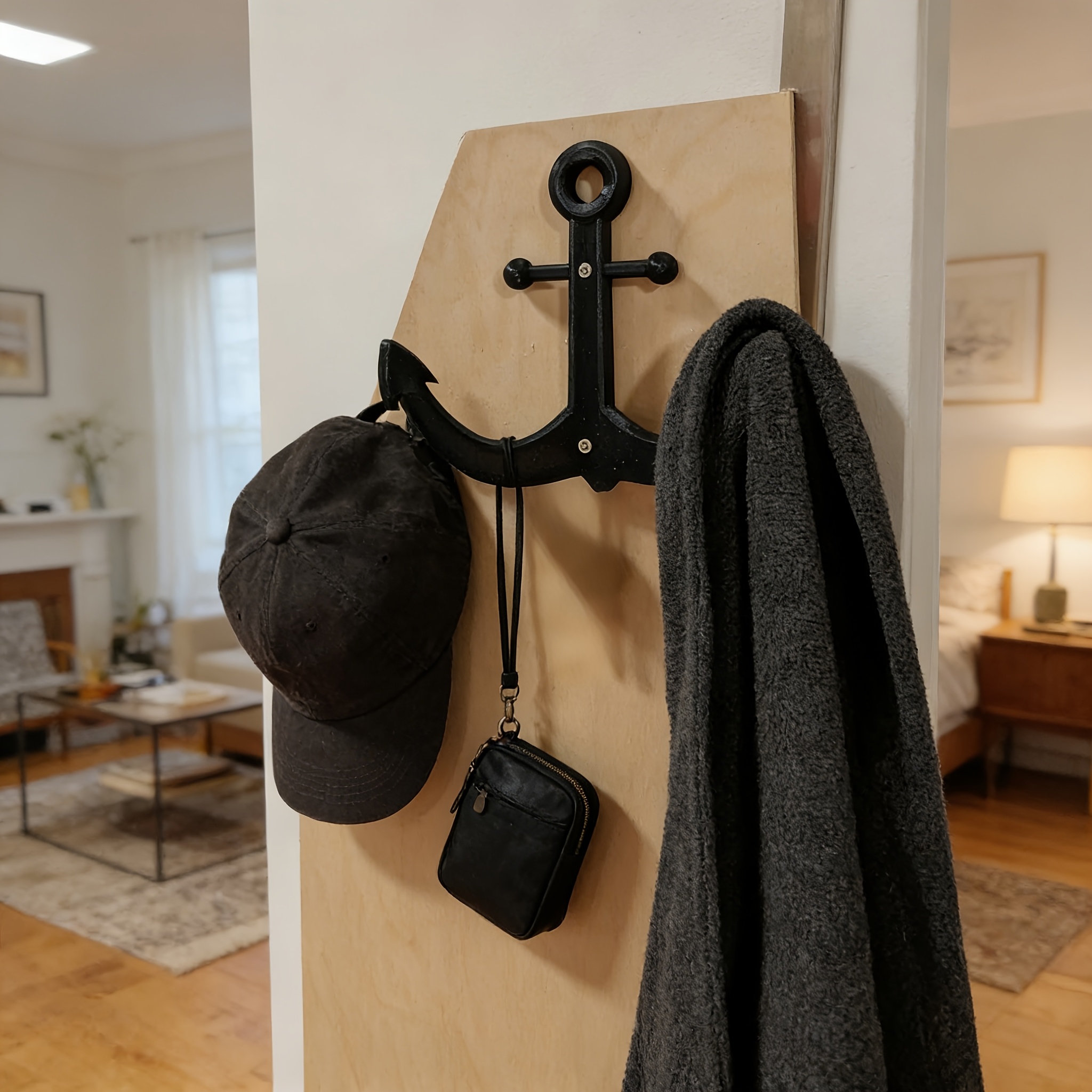E-shop Schwarzer Ankerförmiger Wandhaken, Aufbewahrungshalter für den Eingangsbereich im nordischen Stil, Badezimmer-Handtuchhalter, Schlafzimmer-Haken