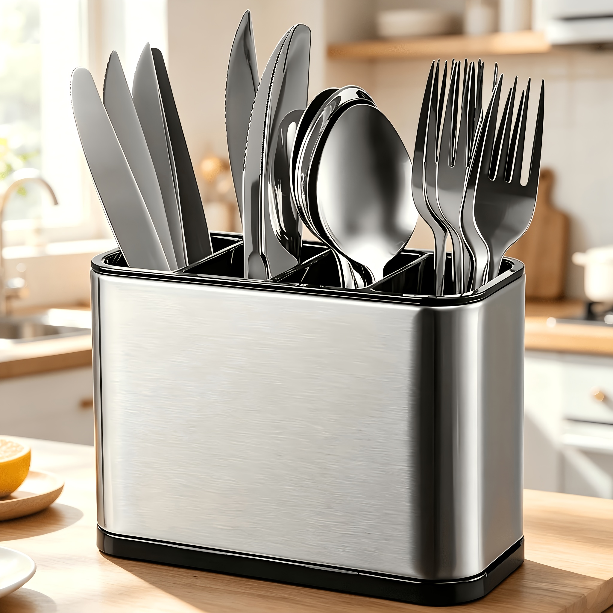 TEMU 4-tier Heavy Duty Stainless Steel Utensil Organizer With Divided Compartments, Countertop And Cabinet Utensil Storage Holder For Knives, Forks,