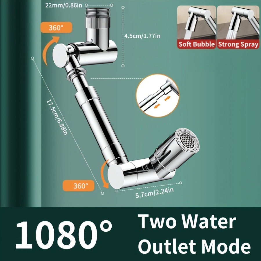 Image of 1pc Universal Rotating Hot And Cold Style Faucet, 304 Stainless Steel Body Alloy Material Tap, Multifunctional 360° Rotation Faucet, 2 Adjustment , Water, 2 60cm (23.6in) Protective Inlet Hoses