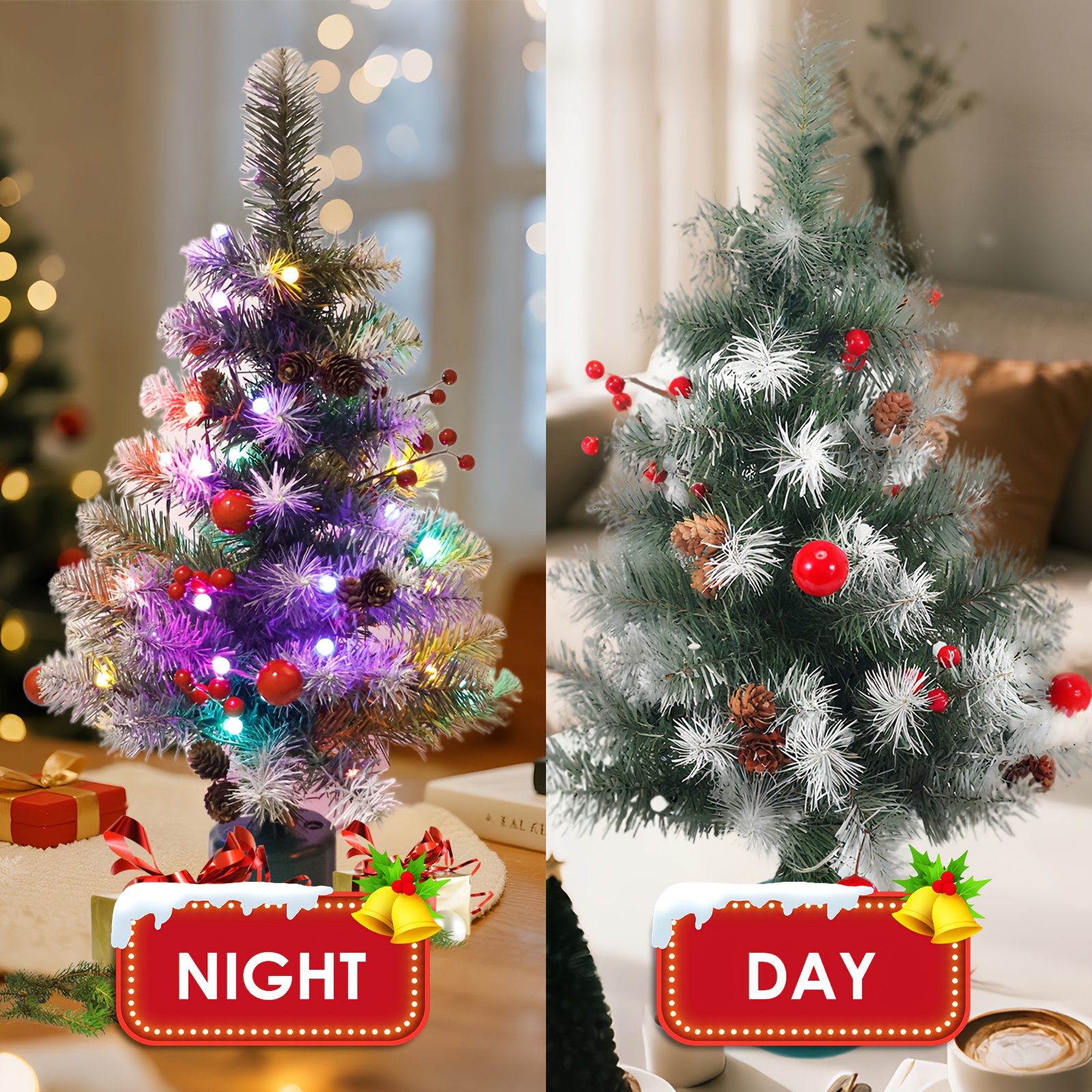 TEMU Pre-lit Artificial Music Christmas Tree With Rotating Stand, Pre Lit 2ft Christmas Tree, 35led Lights, Christmas Decor & Halloween Decor For