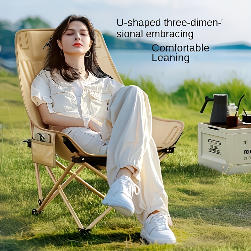 2 High-backed Moon Chairs Come with A Storage Bag for Easy Folding And Storage - Durable Iron Alloy, Suitable for Courtyards, Outdoor Leisure, Camping And Fishing Beach Chairs