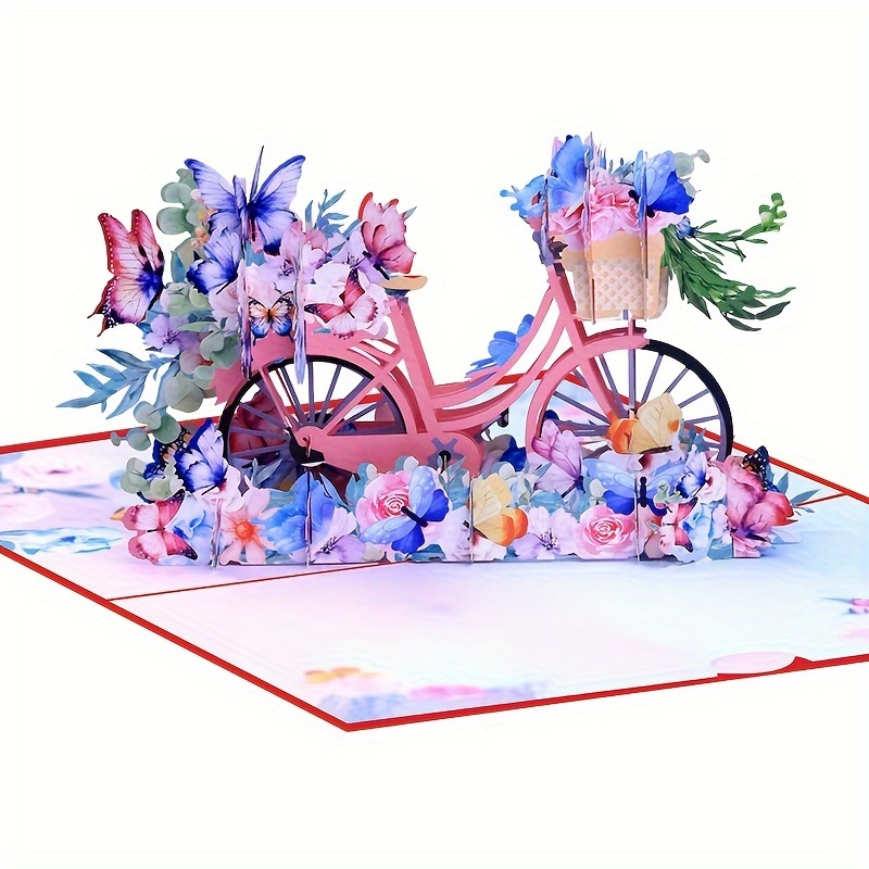 

1pc 3d Pop-up Bicycle Greeting Card With Envelopes And Notes - Cartoon Theme For Birthdays, Anniversaries, Valentine's Day, Day - Ideal For Anyone