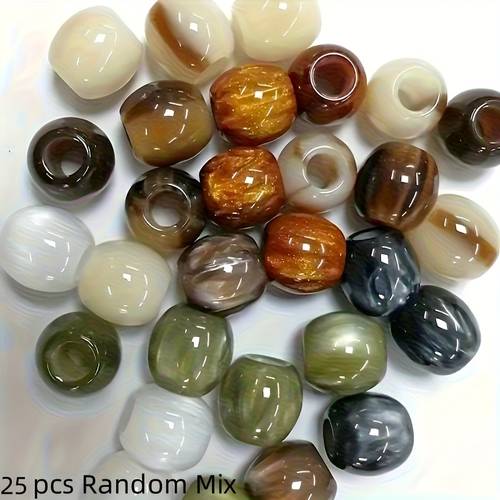 60pcs 25pcs 12mm large hole resin beads marble pattern with white beige brown green polished texture for making bracelet necklace accessories multi purpose beading keychain phone strap accessories suitable