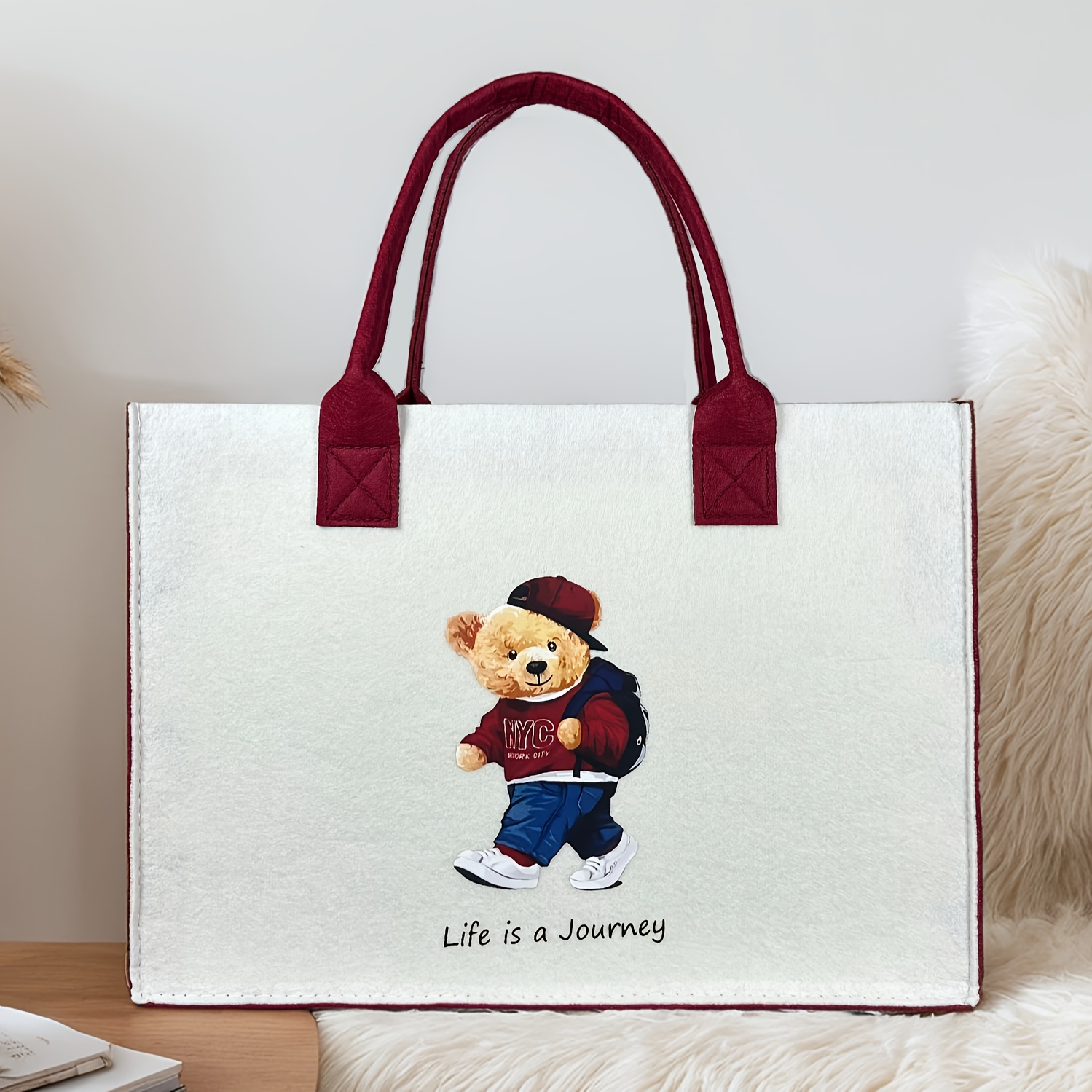 

1pc " Est Un Voyage" Sac Fourre-Tout en Feutre avec Cartoon