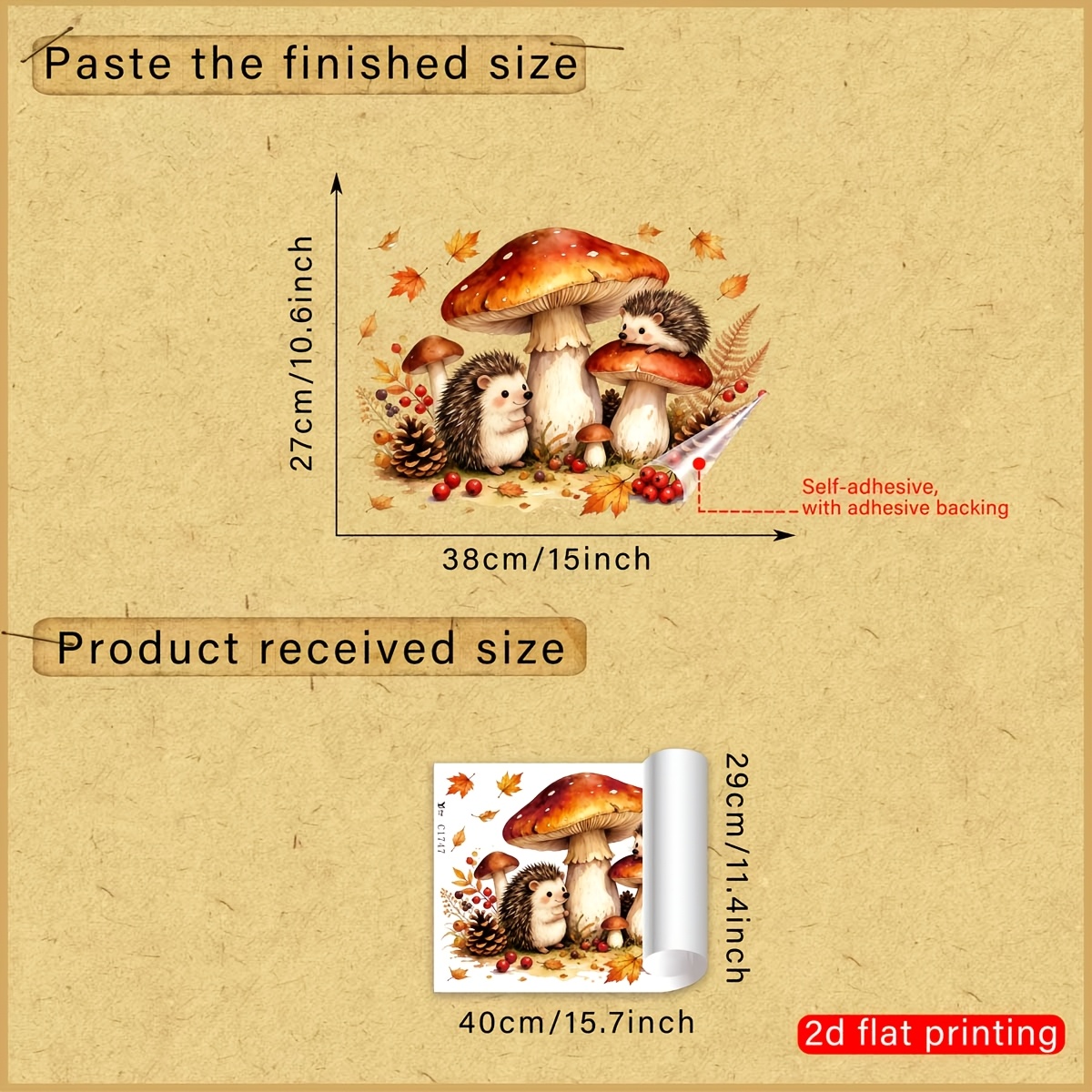 TEMU 2d Flat, 2d Mushroom Hedgehog Maple Leaf Static Adsorption Glass Stickers, Glue-free No Residue Reusable Static Window Clings, Pastoral Fall