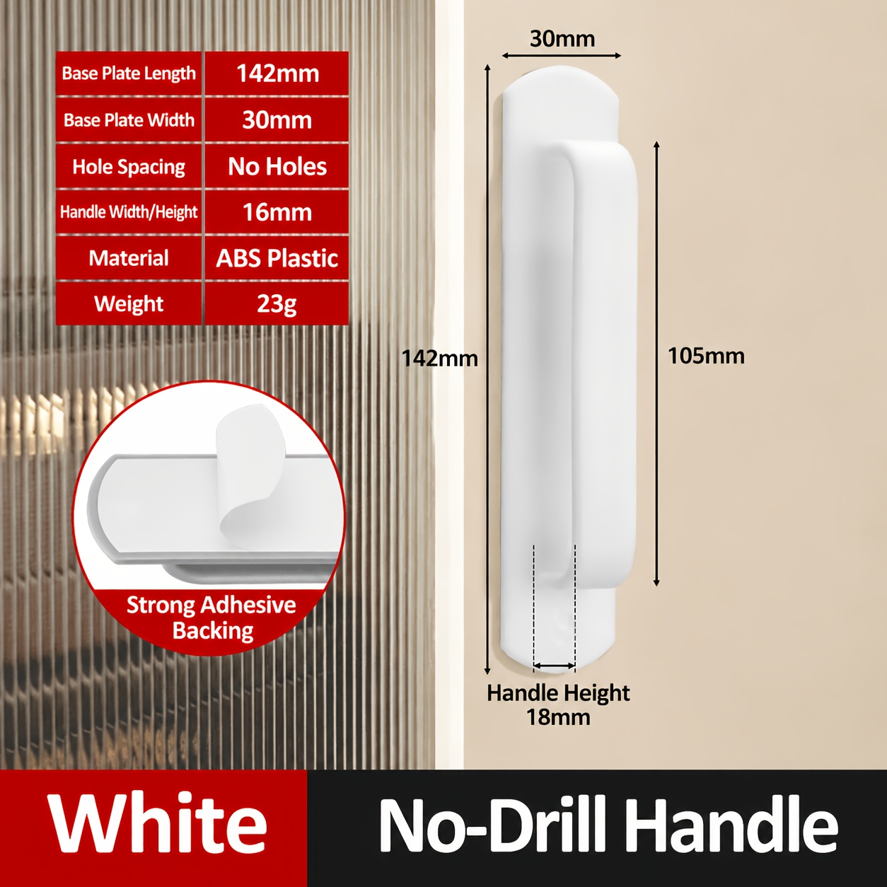 TEMU 2pcs Self-adhesive Cabinet Handles, No-drill Abs Door Pulls With Strong Adhesive Backing, 142mm Stick-on Handles For Drawers, Wardrobes,