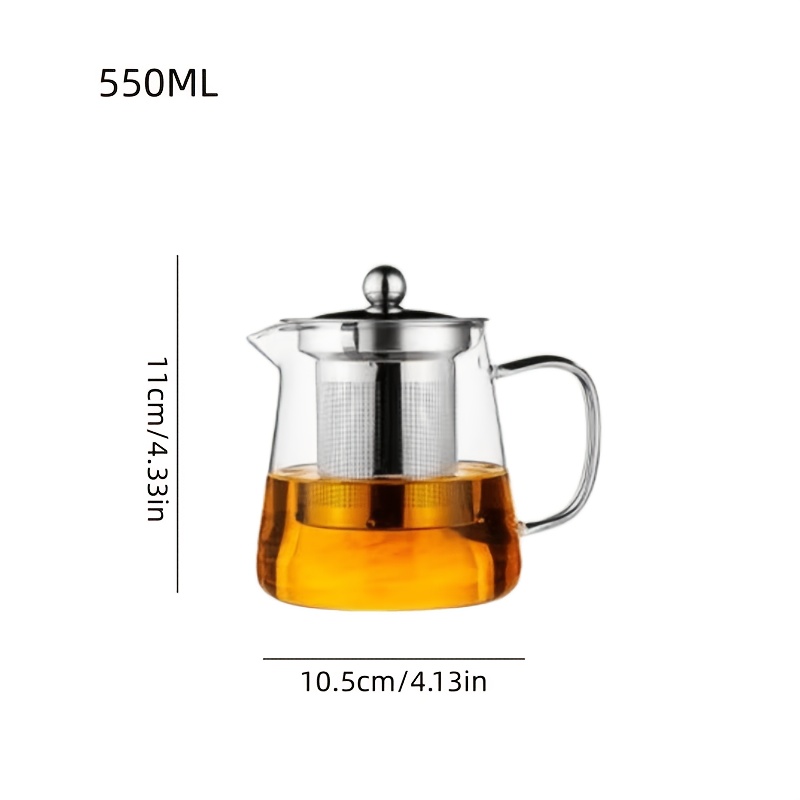 TEMU 1pc Glass Tea Pot Tea Separator Teacup High Temperature Resistant Thickened Tea Set Home Water Kettle Single Pot For Brewing, Capacity Optional