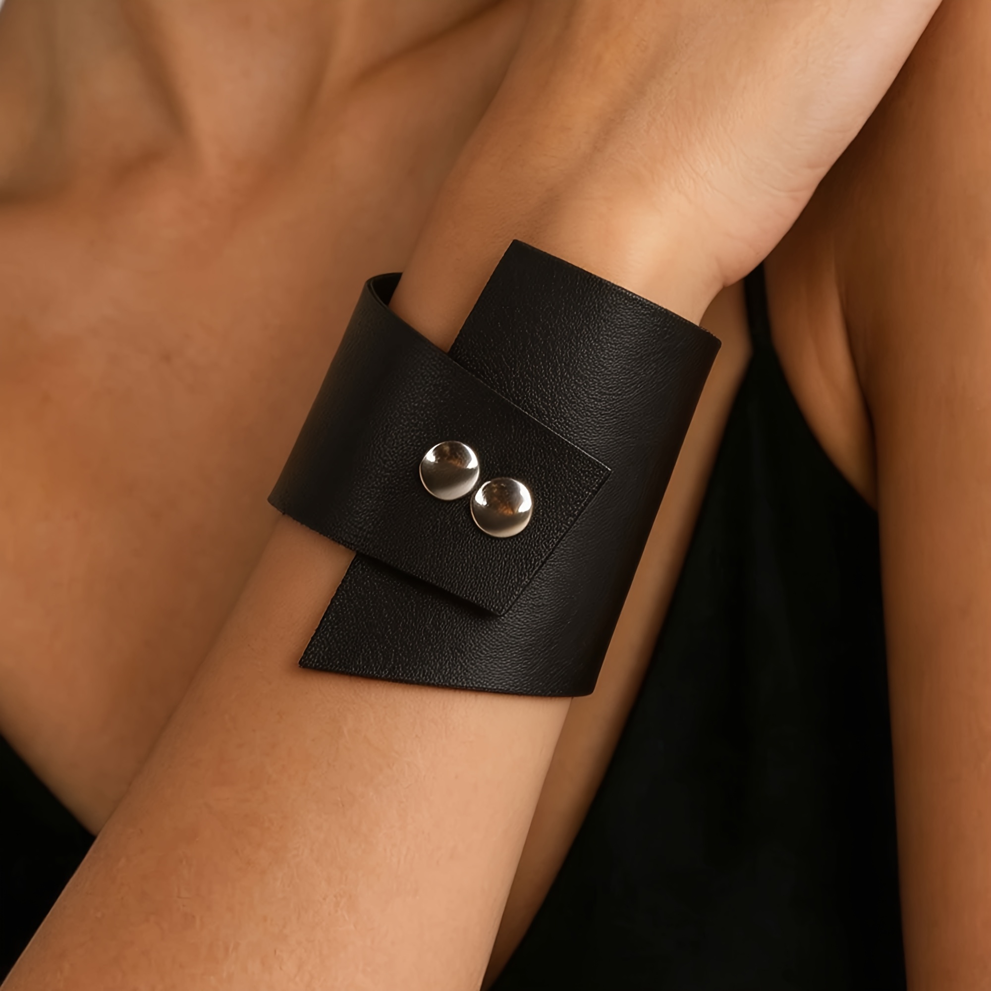 TEMU 1pc Black Easy Sense Bracelet Women' Wide Adjustable Wristband All-match Fashion Accessory