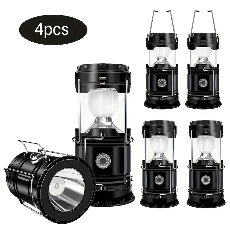 TEMU 4 Pack Led Battery Operated Lights, Portable Survival Battery Powered Lamp, Camping Lantern, Suitable For Hurricane, Emergency, Storm, Outages, Outdoor Collapsible Lanterns, Black