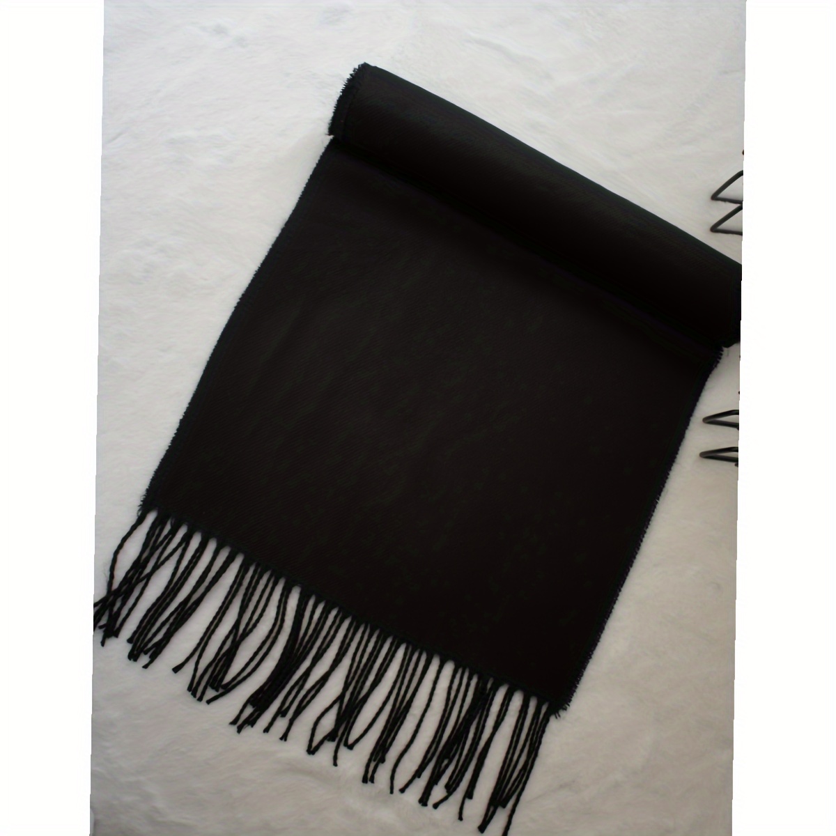 Classic Solid Color Polyester Scarf - Unisex Warm and Breathable, Woven Fringe Detail for Autumn and Winter Styling, Hand-Washable details 3