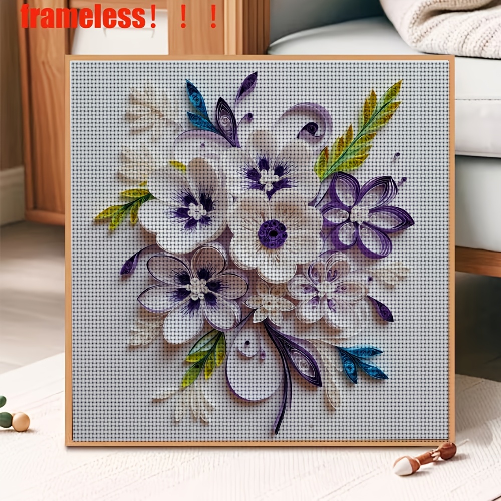DIY Cross-Stitch Printed Kit with Quilling Floral Decoration Pattern, Frameless