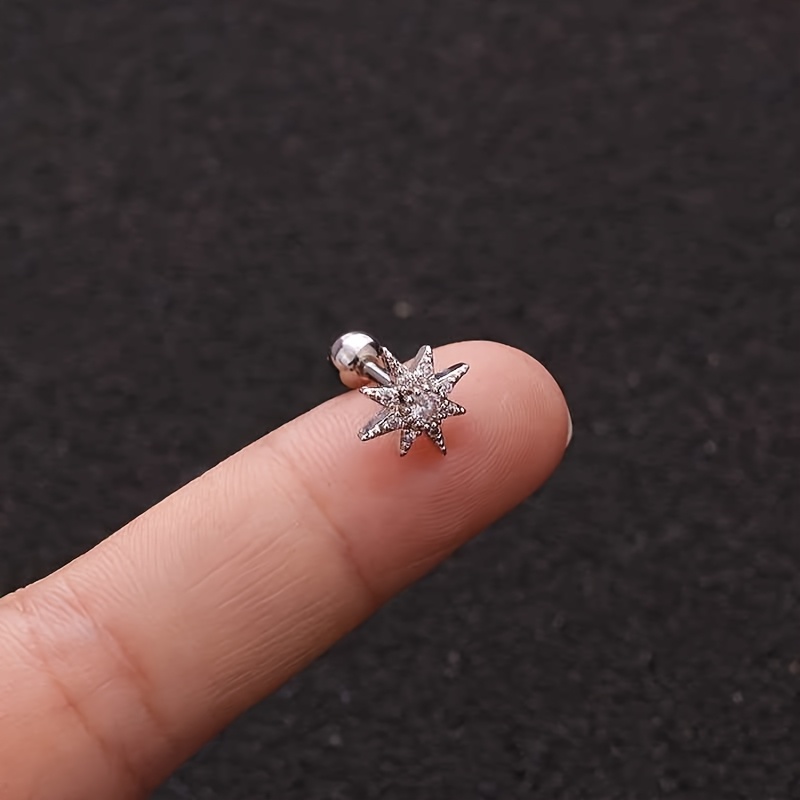 Titanium Steel Barbell Ear Stud with Micro-Inlaid Zirconia