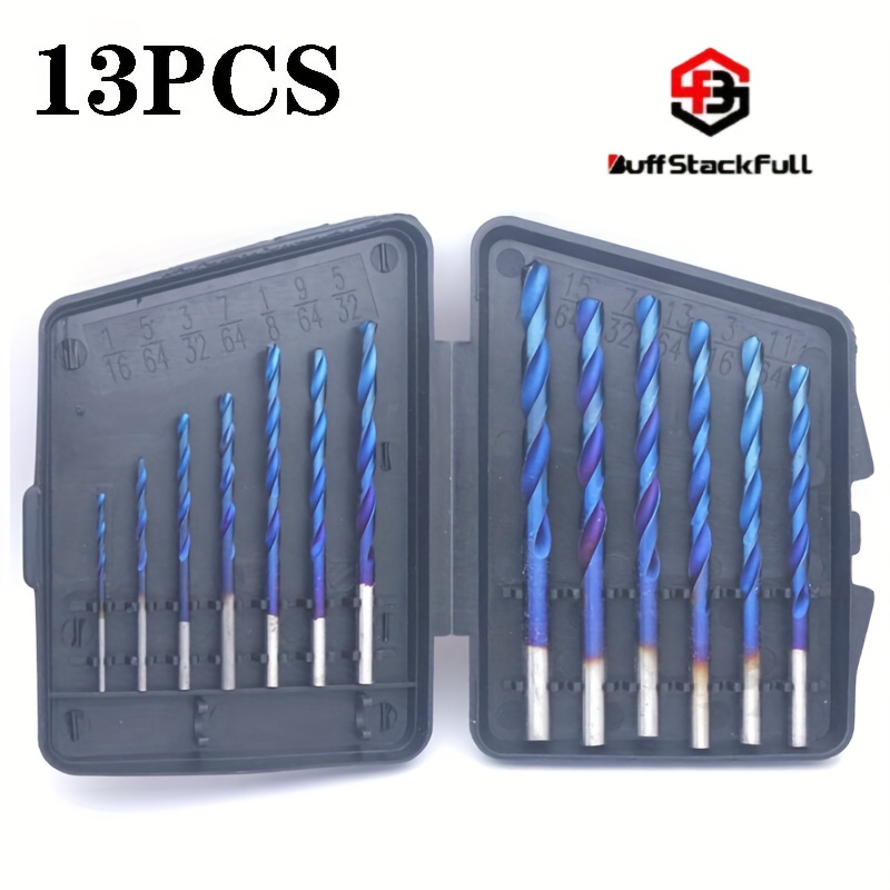 Buff Stack Full 13pcs Drill Bit Set - M35 Steel Spiral Drill Bits For Metal, Cast, Wood & Plastic - Durable Metal Case, Metalworking Drill Bits | Durable Drill Bits | Metal Drill Bits