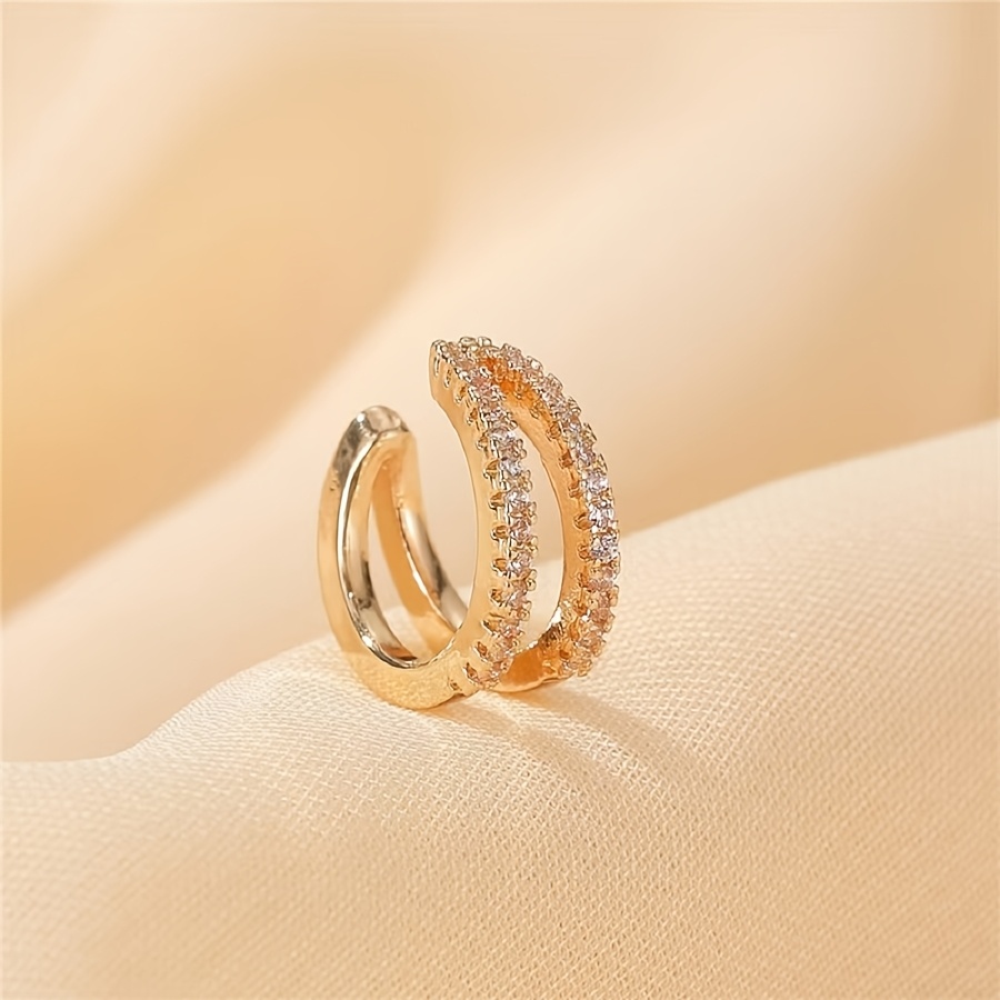 TEMU Pendientes de Clip Elegantes de Capa de Cobre y Circonita Cúbica para Mujeres - Perfectos para Atuendos Casuales