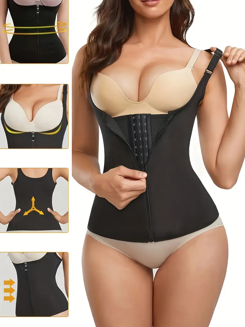 womens waist trainer corset zipper closure sleeveless sports style firm tummy shaper tank top back support vest details 0