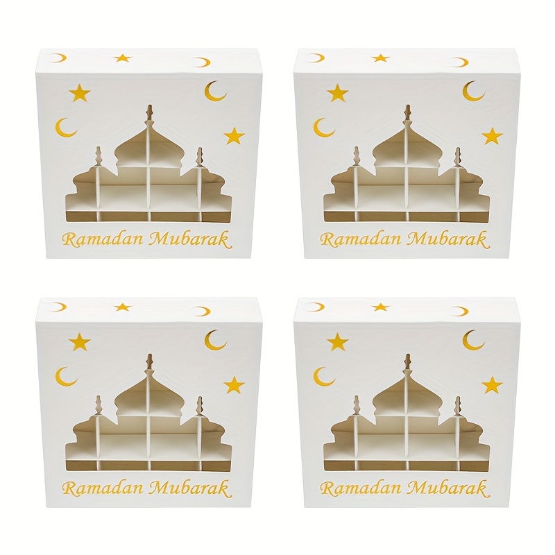 Image of Gift For Her/him 4pcs Treat Cake Boxes, White Golden Paper Candy Boxes, Gable Goodie Favor Boxes For Eid Al-fitr Party Supplies, New Year Gift Boxes
