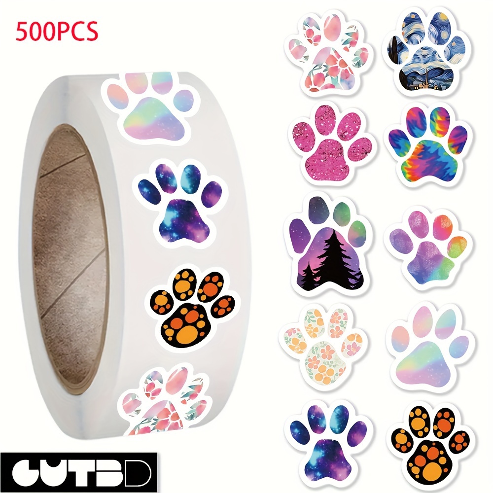 Image of Gutbd 500pcs Dog Paw Print Sticker Roll - Waterproof, For Diy Decorating Notebooks, Phone Cases, Envelopes & Skateboards