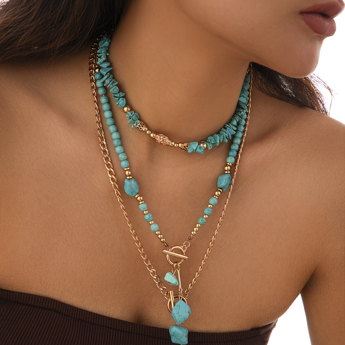 

Bohemian Style Turquoise Stone Pendant Necklace Set - Perfect For Everyday Wear And Vacation Parties