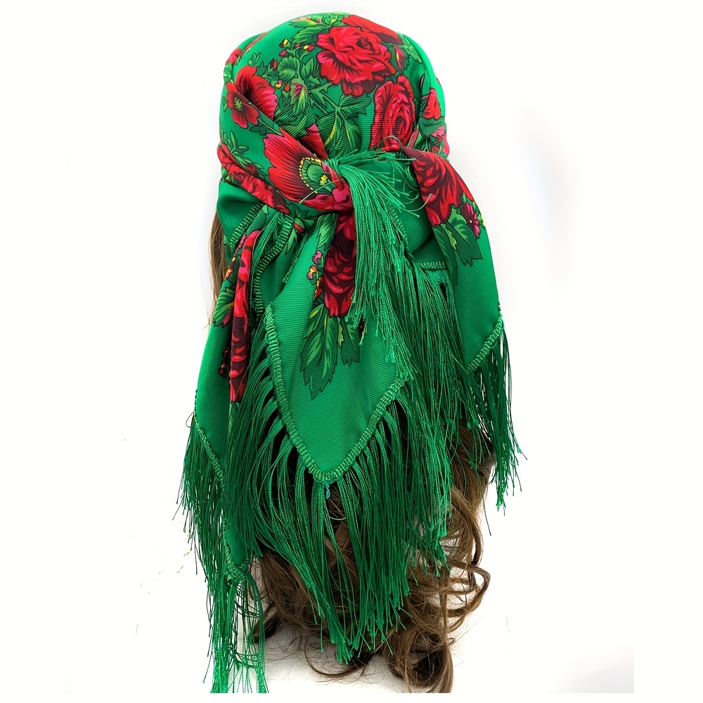 TEMU Pañuelo Chal Bohemio - Estampado Floral con Adorno de , Transpirable Adecuado para Festivales, , Casual - Cubierta de Cabello Étnica Tradicional
