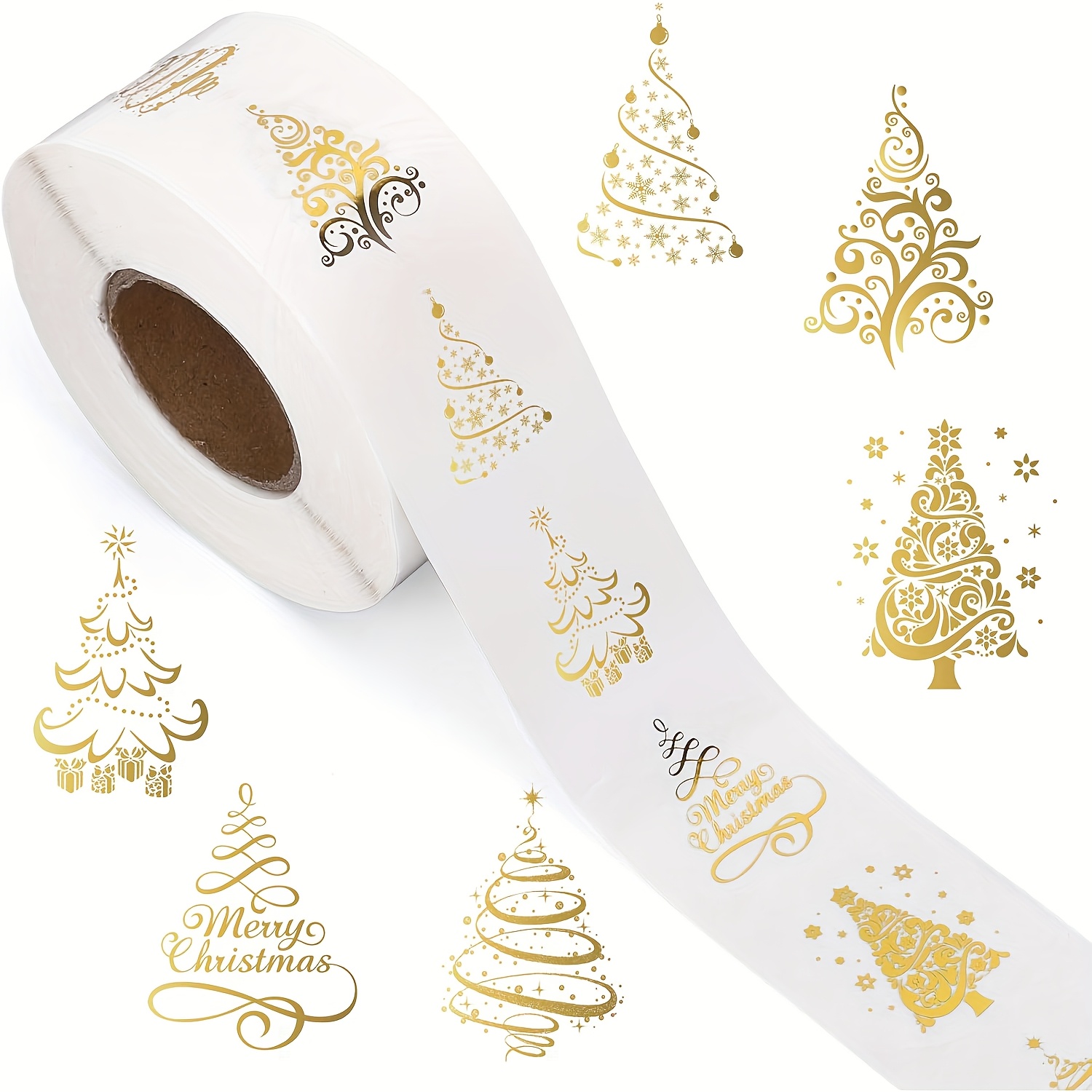Image of 500pcs/roll Transparent Christmas Tree Stickers Party Christmas Gifts Decorative Labels Stationery Sticker