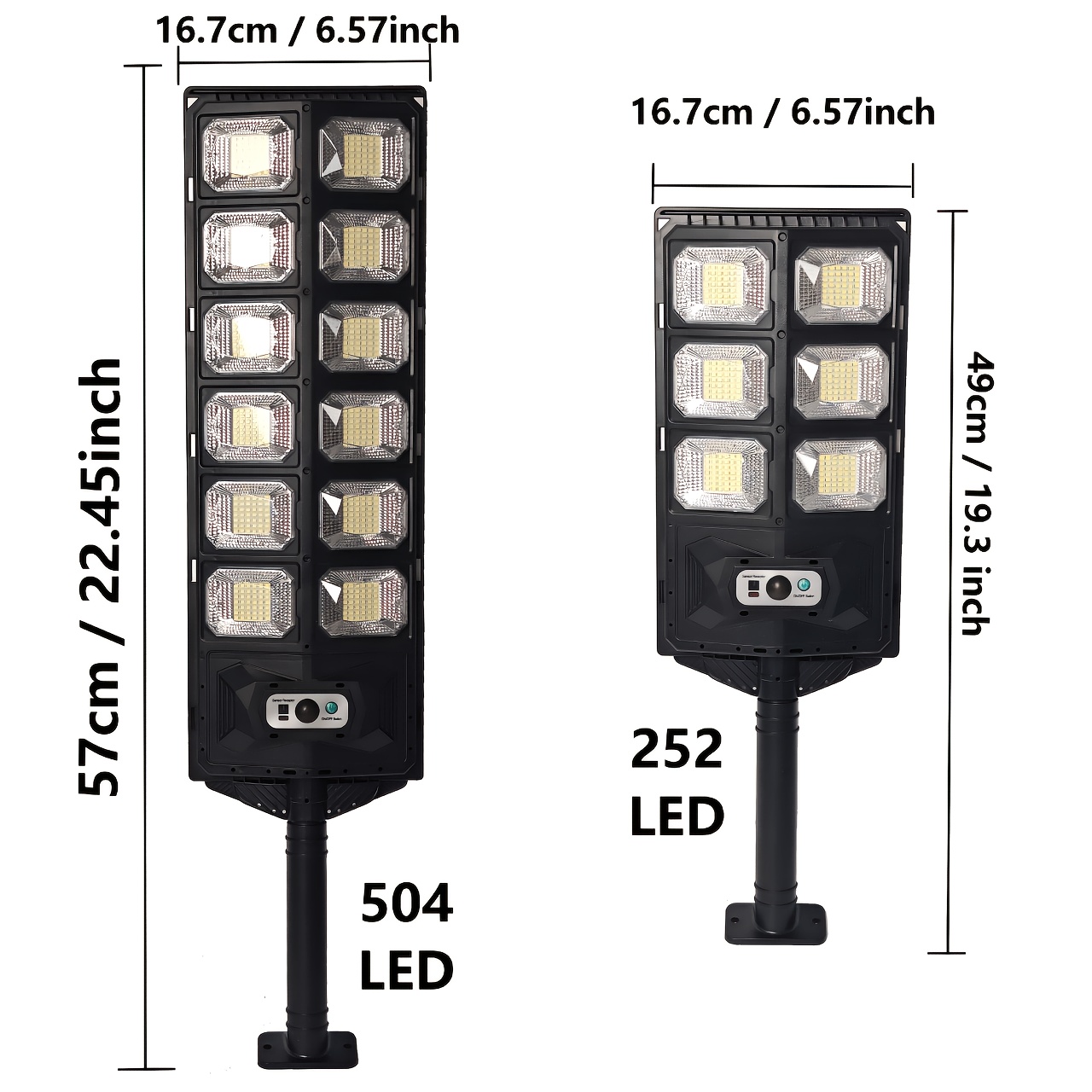 TEMU 1 pièce Lampe solaire de rue haute luminosité 252 LED/504 LED avec détecteur de mouvement humain et télécommande, de réglables, pour villa,