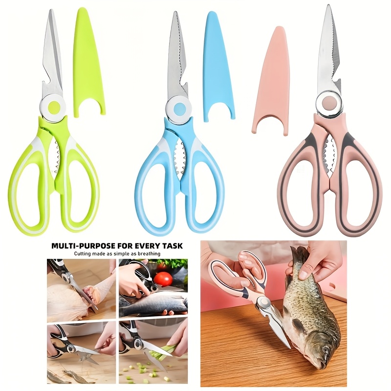 tijeras de acero inoxidable multiusos con diseño de panda - ergonómicas, duraderas para cortar   de pollo,  , pescado y más - disponibles en rosa, verde,  ,  ,  