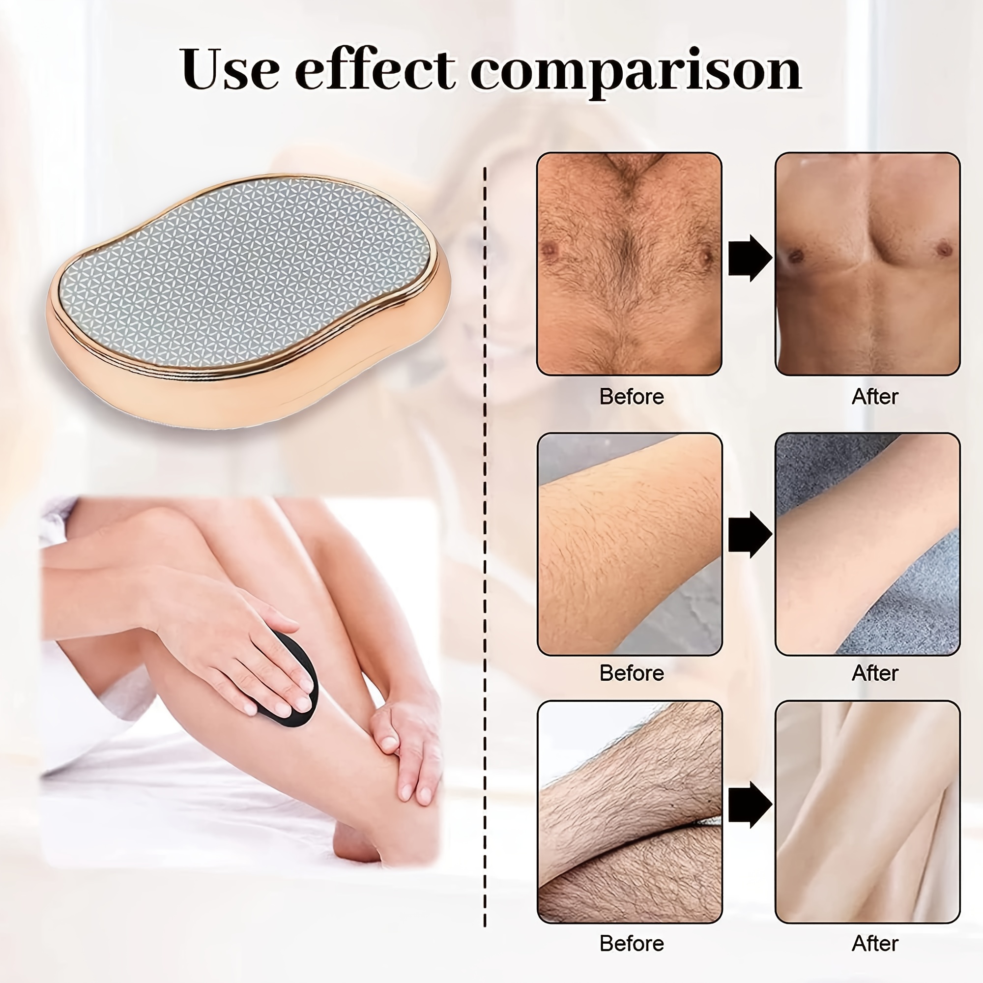 1pc Crystal Hair Eraser for Men & Women - Painless Exfoliation, Reusable & Waterproof Hair Removal Tool in Blue/Pink/Golden-Beige for Smooth Back, Arms, Legs, Hair Remover
