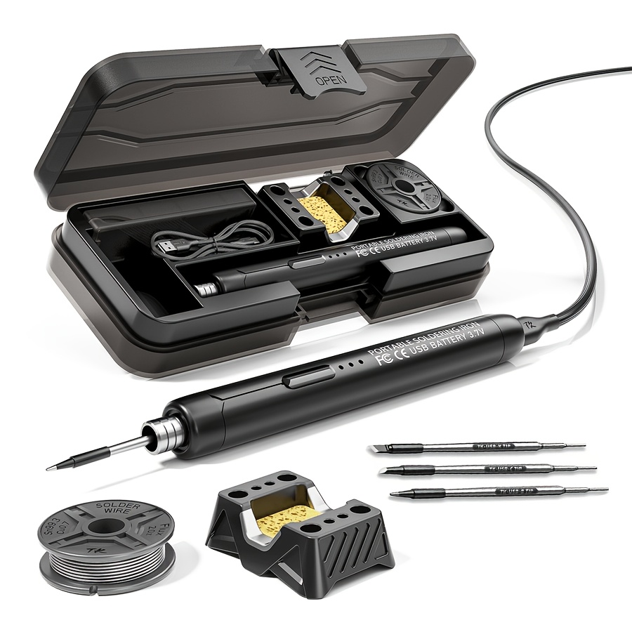 TEMU 1pc Usb Or Battery Dual-use Soldering, With 3pcs Heating Cores, Solder Wire, Storage Box, Stand, Tool Box, Very Suitable For Pc Phone Repair