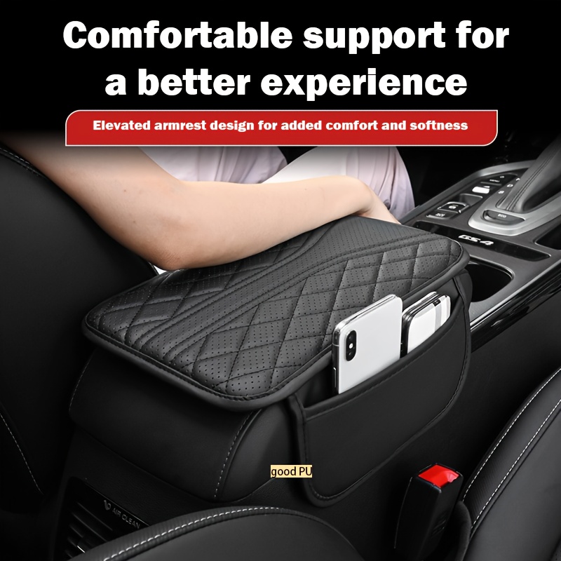 

Premium Pu Leather Car Armrest Cushion With Ventilation Holes & - Ergonomic Elbow Support Pad For , Storage, And Interior Organization