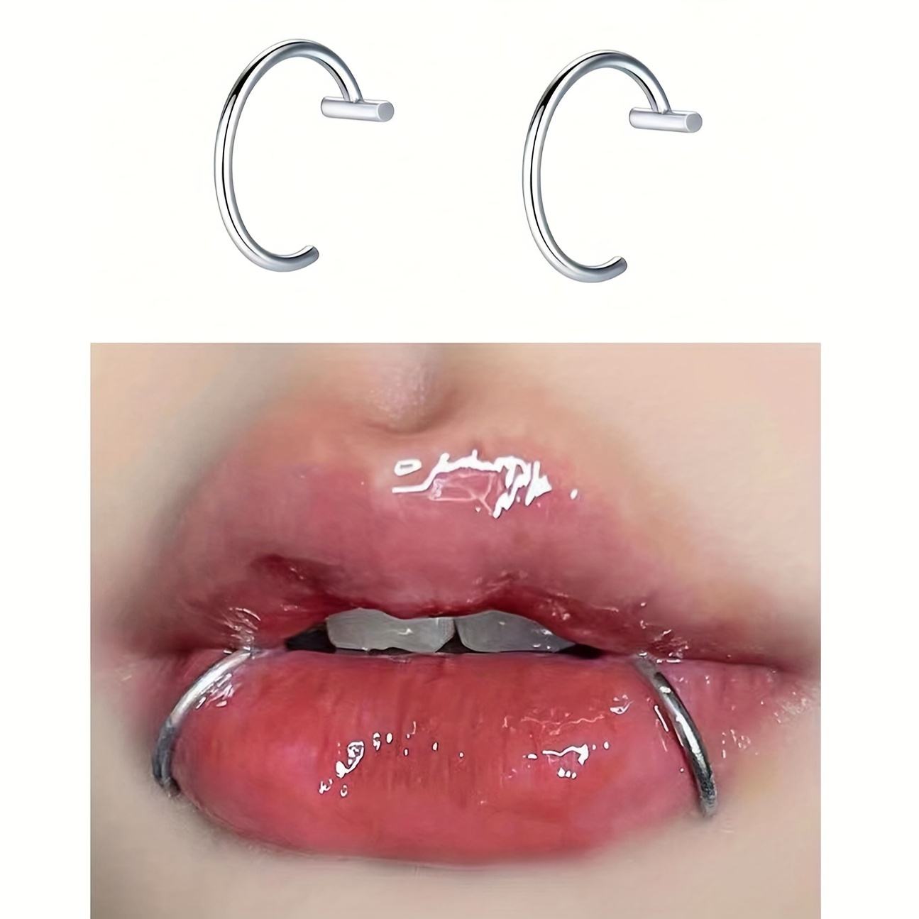 Image of 2pcs Non-piercing Lip Rings Suitable For - Clip- Y2k/ Lip Hoops, No-pierce Daily Wear &, Fashion