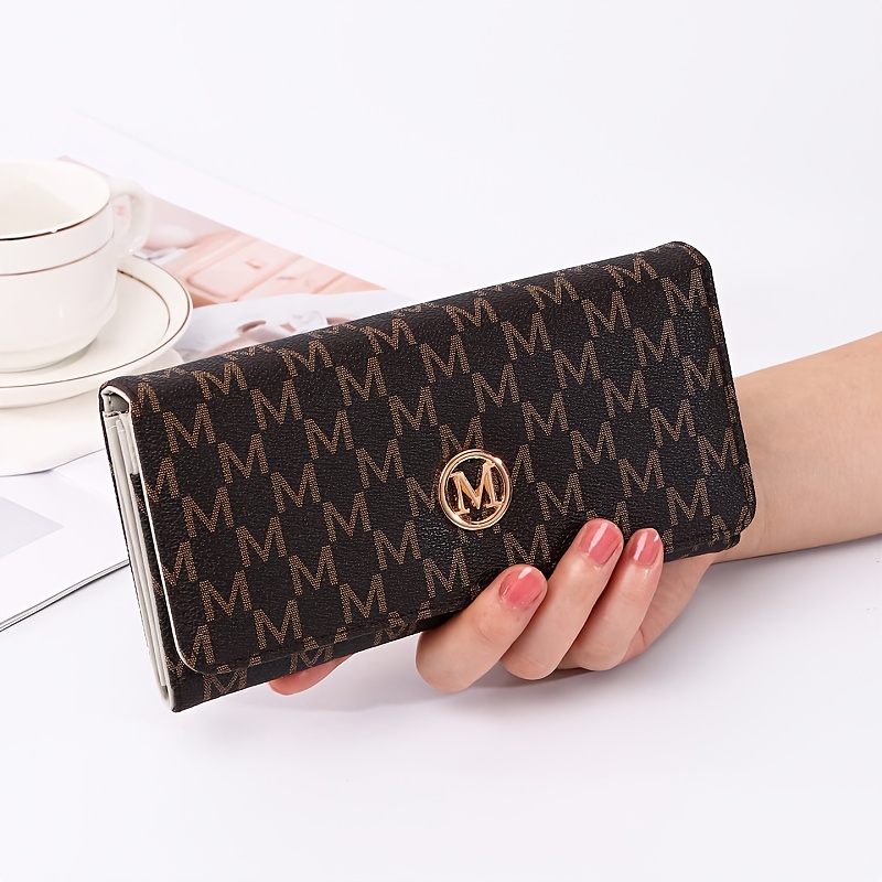 TEMU Women's Long Wallet, Fashionable Metal M-shaped Snap Button And Multi-card Slot Large-capacity Retro Multi-functional Design