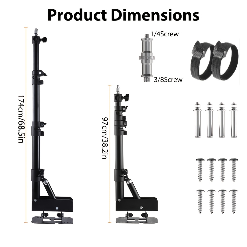 Image of 100cm/135cm/170cm Adjustable Wall Mount Boom Arm Ring Light Mount With 1/4''&3/8'' Converter Screw 180° Adjustable, 7kg Load Capacity For Studio Video Light, , Photography, Softbox, Reflector