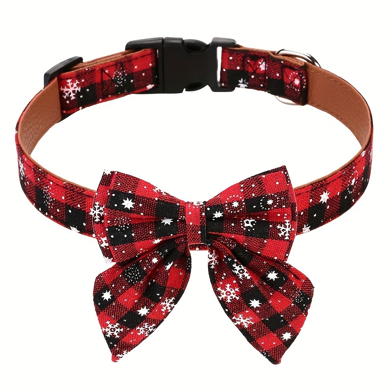 TEMU Christmas Bowtie Dog Collar Set, Adjustable Faux Leather Pet Bow Collars With Detachable Bowknot, Festive Holiday