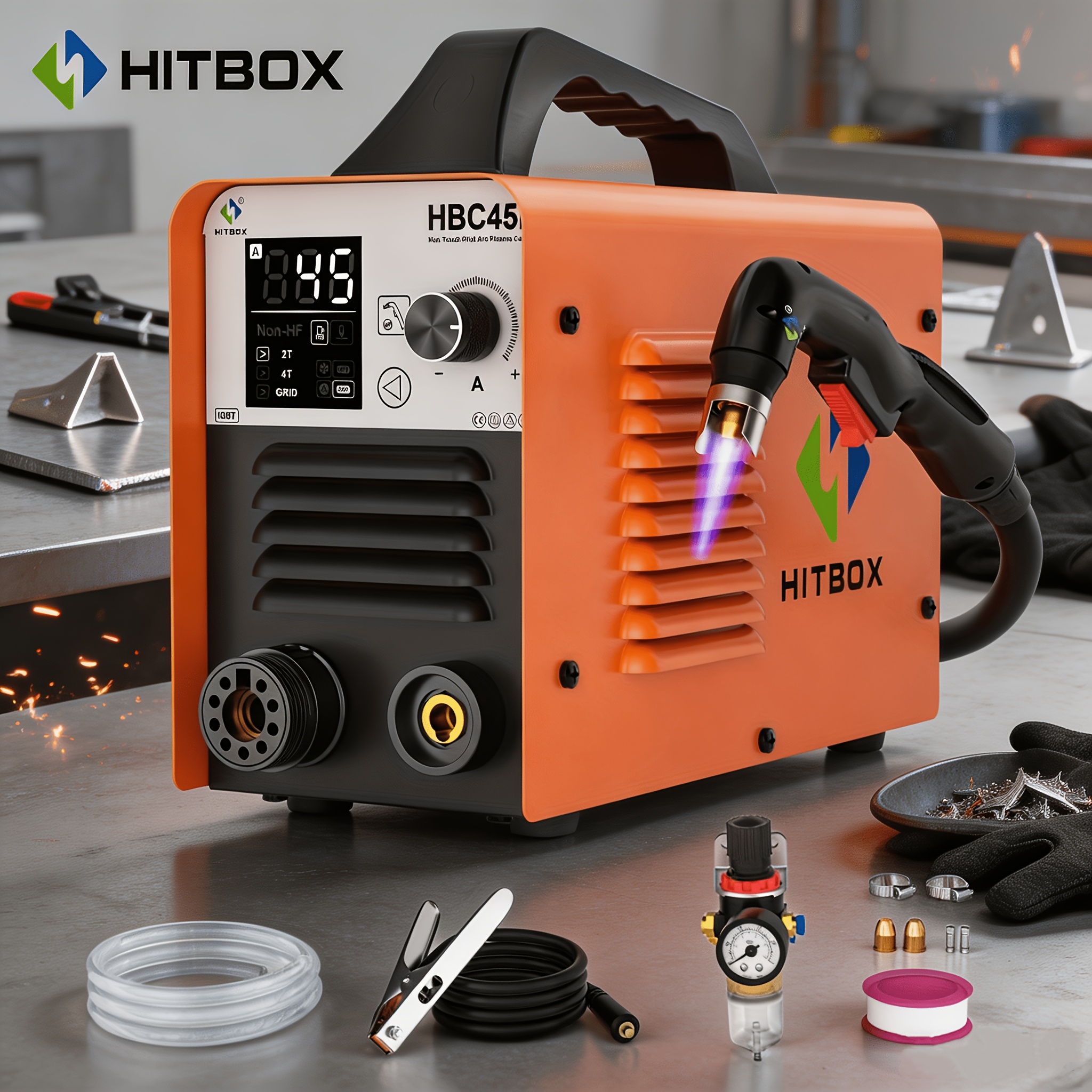 Hitbox 45a Plasma Cutter 110v/230v, 1/2" Non-touch Pilot Arc Portable Metal Cutting Machine With Led Display & Igbt Inverter For /stainless/galvanized, For Diy & Auto Repair