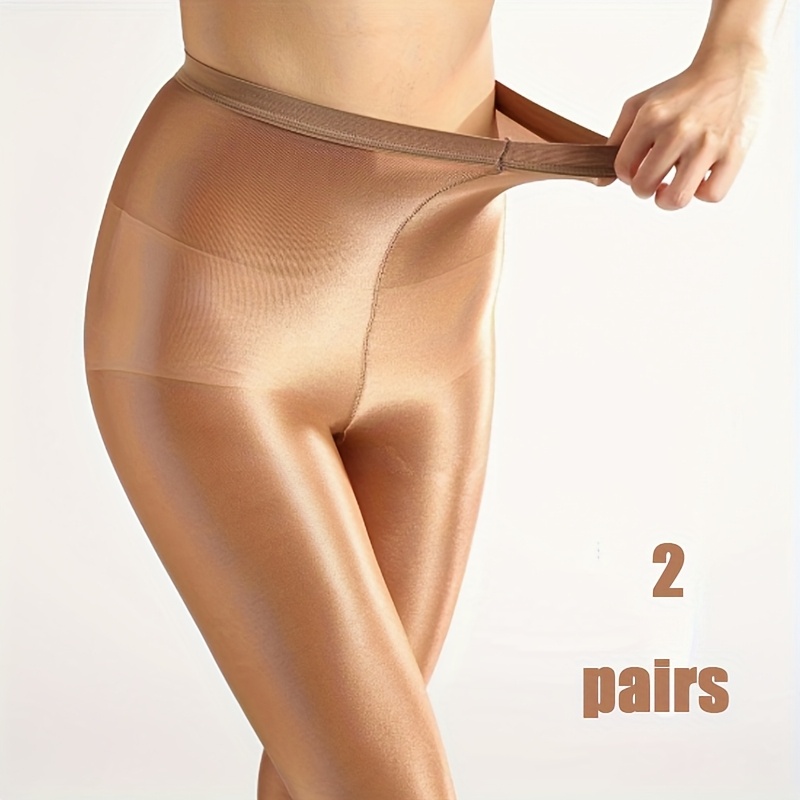 Image of 2pcs Women's High-waisted Shimmering Sheer Tights - Stretchy Elegant Pantyhose For Latin Dance, Stage Performances & Daily , Versatile Solid , Tights Stockings