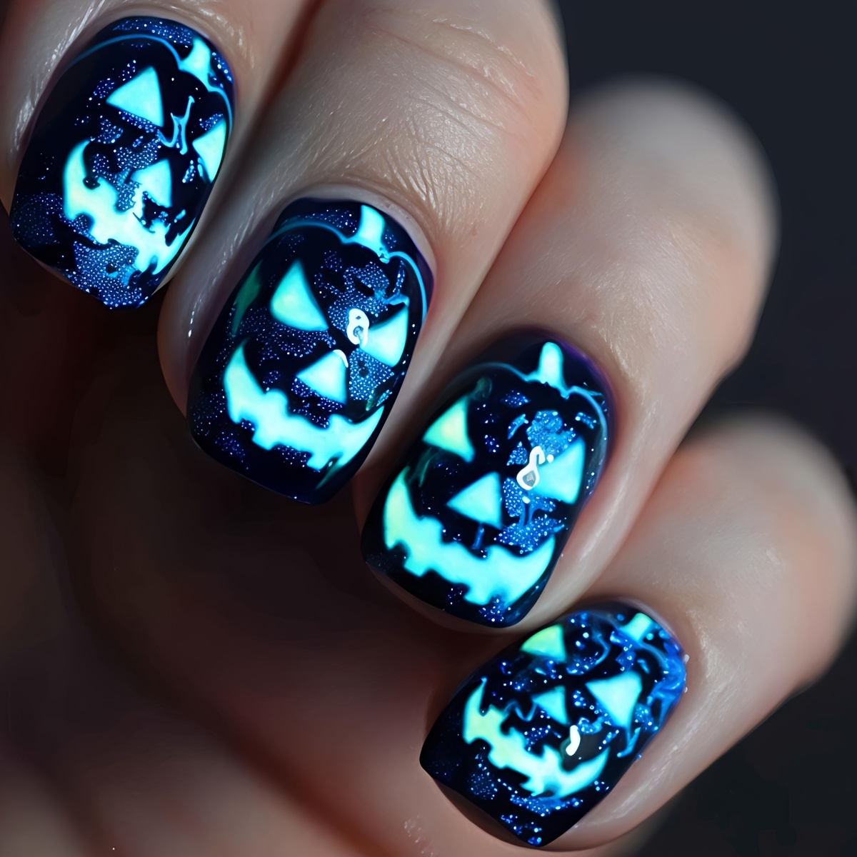 TEMU 24pcs Short Square Press-on Nails Suitable For Halloween - Glossy Pumpkin & Smudge Nail Art, Reusable Fake Nails With Gradient, Machine-made