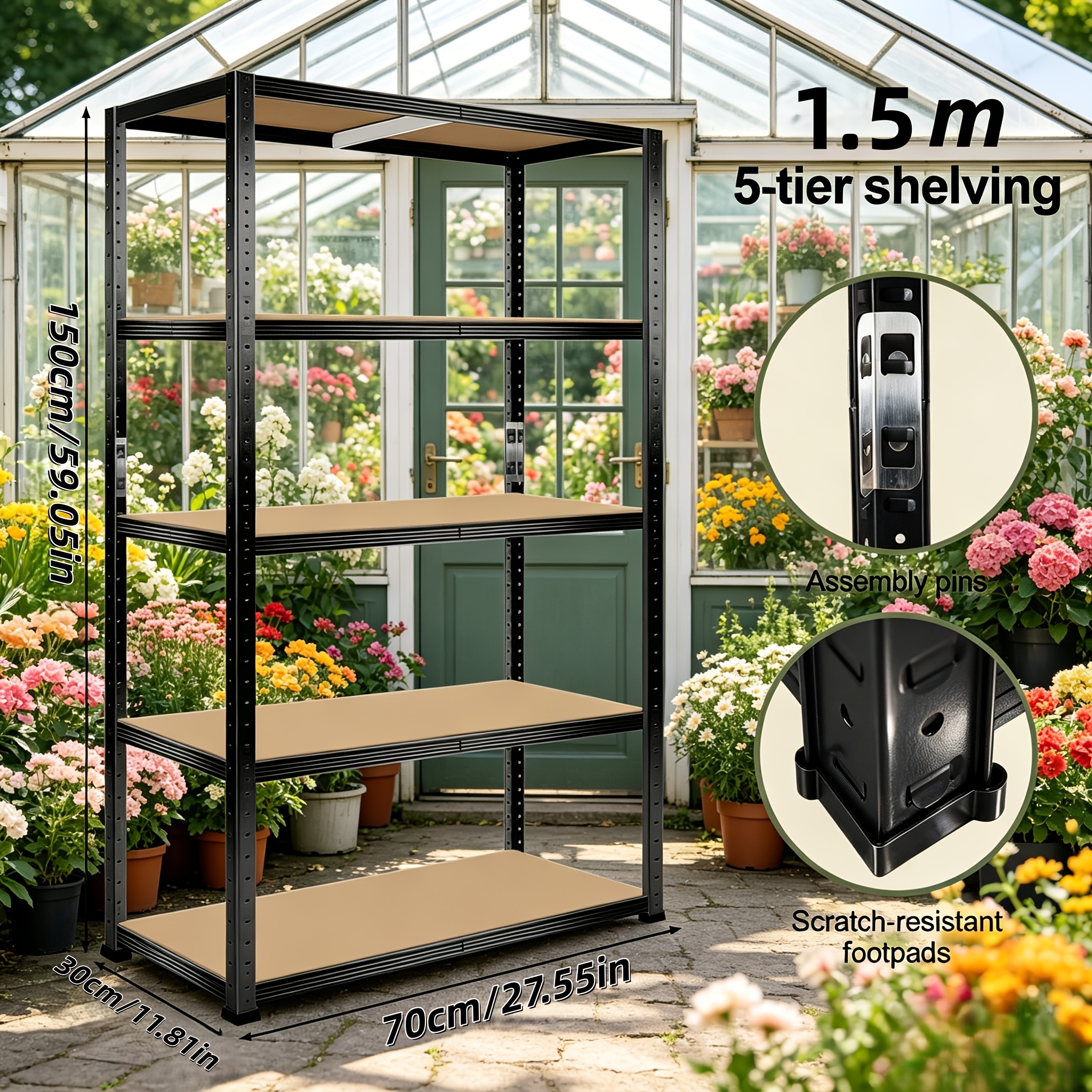 Image of Heavy-duty Plant Shelves, In 59.1, 70.9, And 78.1 Inches, Suitable For Indoor And Outdoor Use. Stores Potted Plants And Ideal For Greenhouses, , Garages, And Homes, Utility Shelves