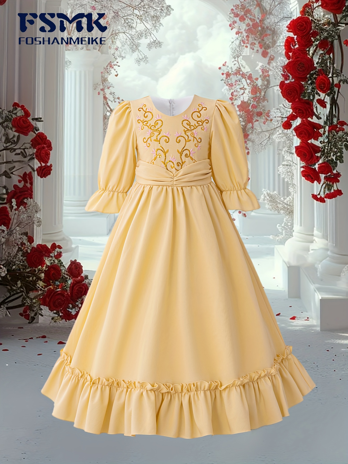 middle eastern muslim festival party evening dress, arab girl eid long  sleeve gown, elegant children's princess dress with ribbon - kids' fashion  - Temu Mauritius