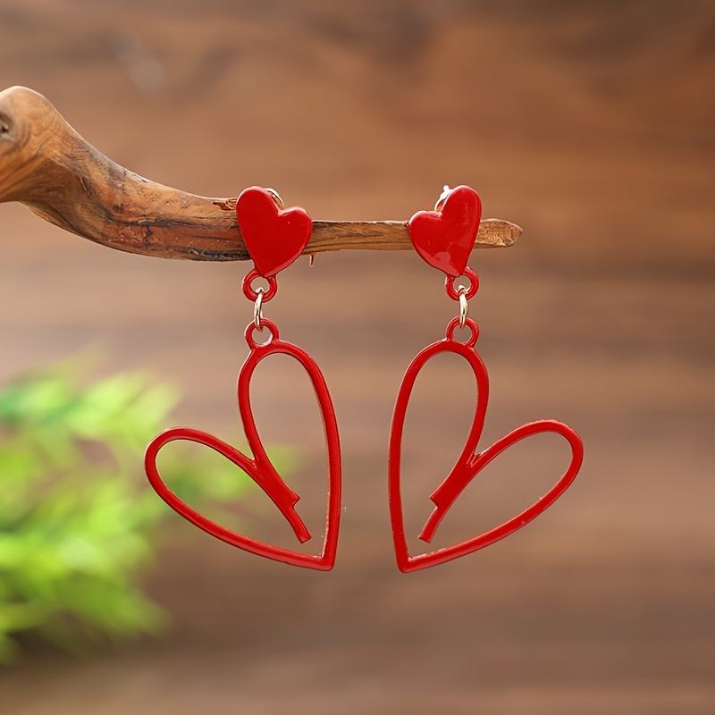 A Pair Of Fashionable Double-layer Red Heart-shaped Personality Earrings, Valentine's Day Fashion Heart Earrings